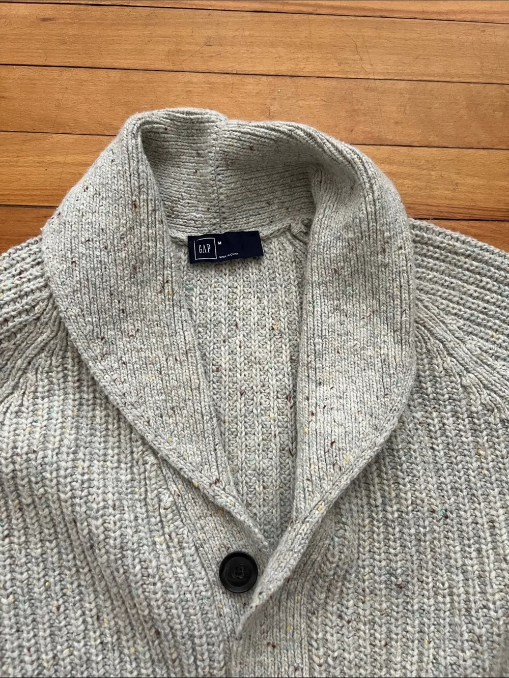GAP- Men's Shawl Collar Button-Front Sweater Cardigan - Light Heather Gray. M